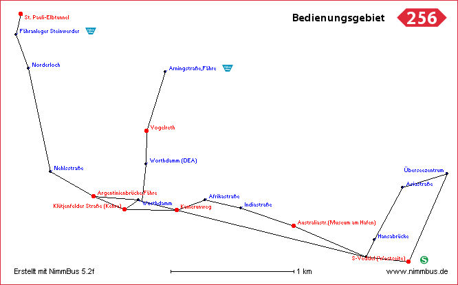 Bedienungsgebiet der Linie 256