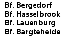 Bf. Bergedorf, Bf. Hasselbrook, Bf. Lauenburg und Bf. Bargteheide